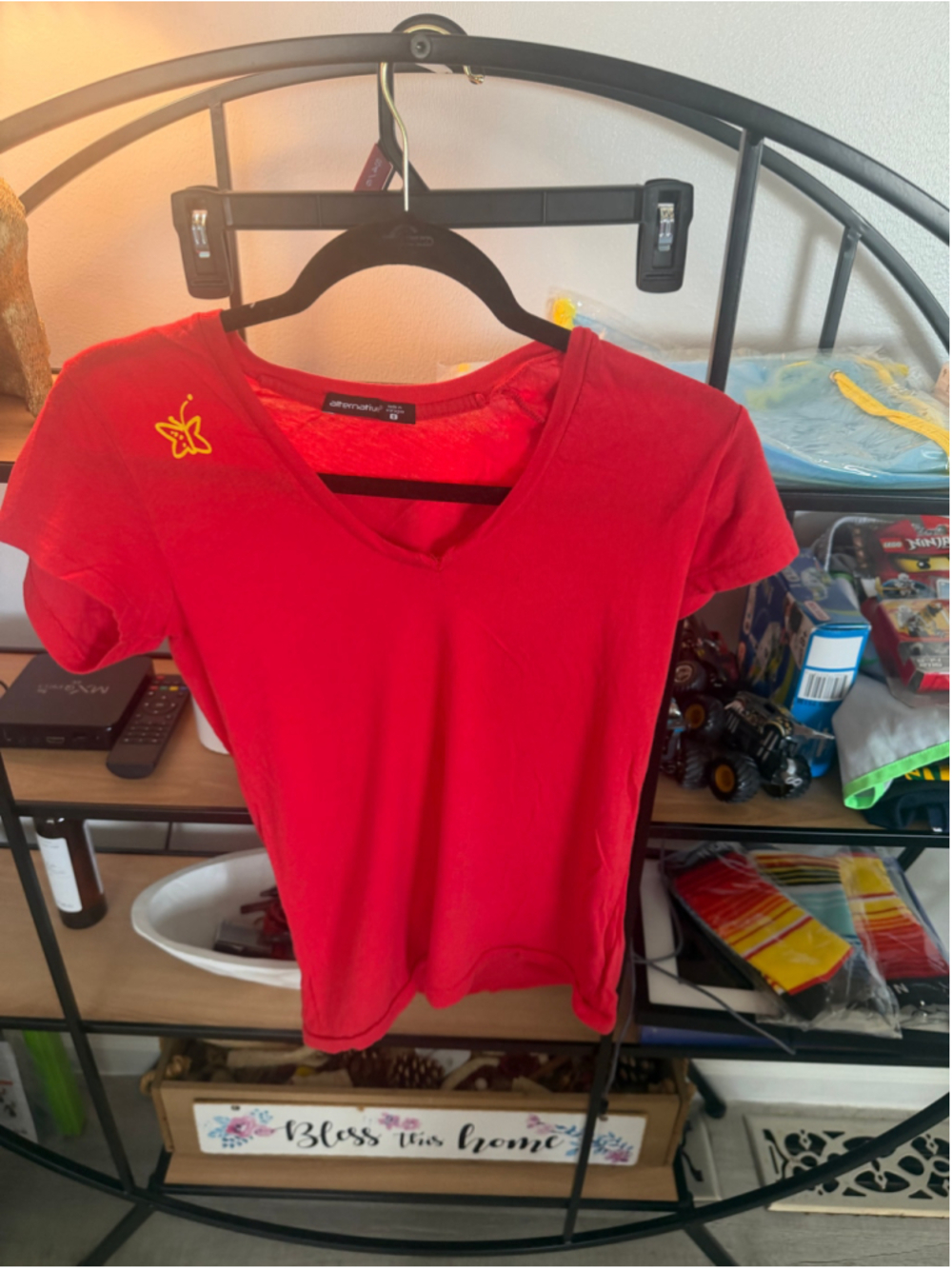 Women's Alternative Apparel Red Graphic V-Neck Tee, Size S, among the flowers